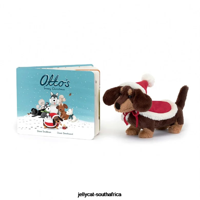 305 Book Otto's Snowy Christmas Book & Winter Warmer Otto Sausage Dog Brown Jellycat