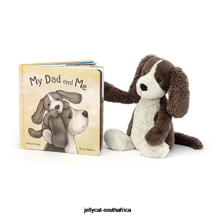 729 Book My Dad and Me Book and Bashful Fudge Puppy Brown and White Jellycat