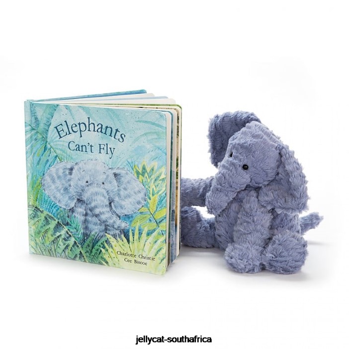 736 Book Elephants Can't Fly Book and Fuddlewuddle Elephant Blue Jellycat