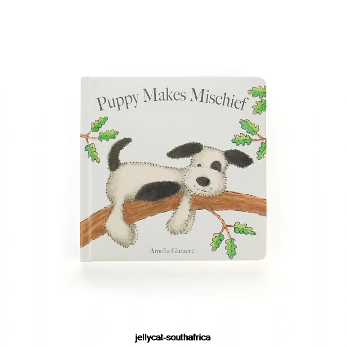 747 Book Puppy Makes Mischief Book and Bashful Puppy Black and White Jellycat