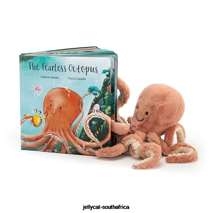 810 Book The Fearless Octopus Book and Odell Octopus Apricot Jellycat