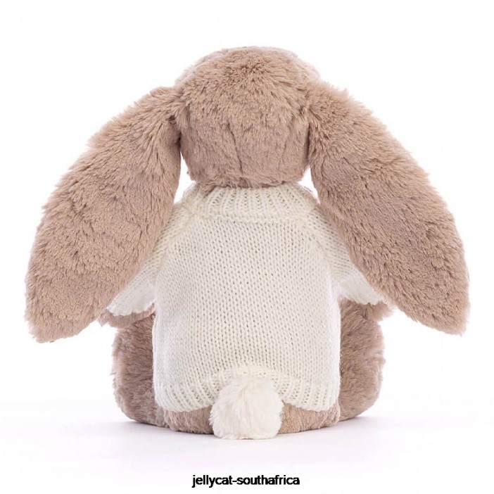 146 Toy Bashful Bunny with Personalised Cream Jumper Beige Jellycat