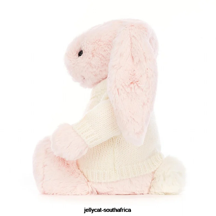 159 Toy Bashful Pink Bunny with Personalised Cream Jumper Baby Pink Jellycat