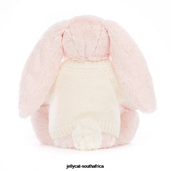 159 Toy Bashful Pink Bunny with Personalised Cream Jumper Baby Pink Jellycat
