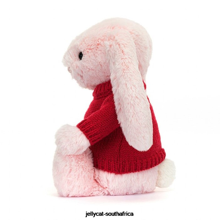 172 Toy Bashful Pink Bunny with Personalised Red Jumper Baby Pink Jellycat
