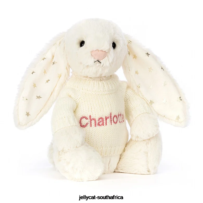 188 Toy Bashful Twinkle Bunny with Personalised Jumper Cream Jellycat