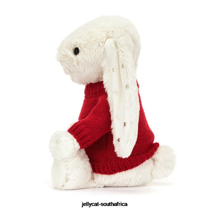213 Toy Bashful Twinkle Bunny with Personalised Red Jumper Cream Jellycat