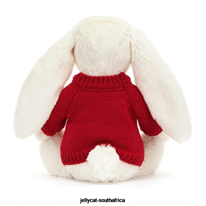 213 Toy Bashful Twinkle Bunny with Personalised Red Jumper Cream Jellycat