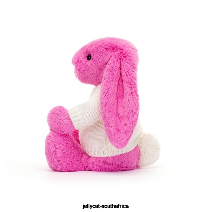 216 Toy Bashful Bunny with Personalised Cream Jumper Hot Pink Jellycat