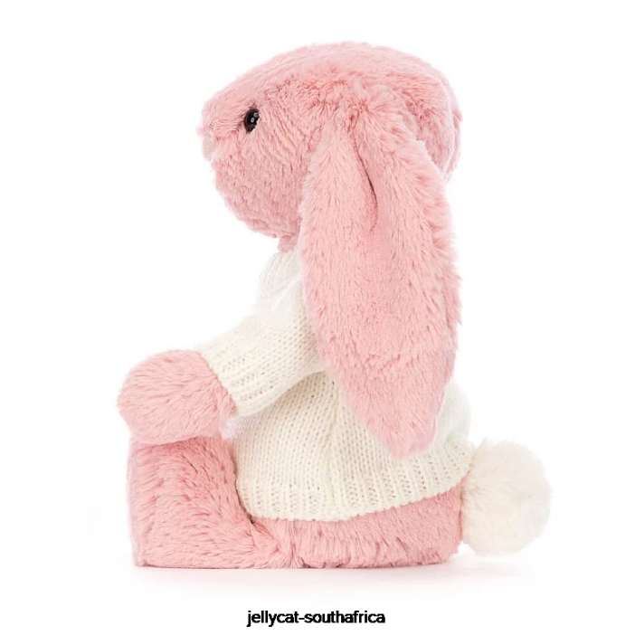 243 Toy Bashful Petal Bunny with Personalised Cream Jumper Sorbet Pink Jellycat