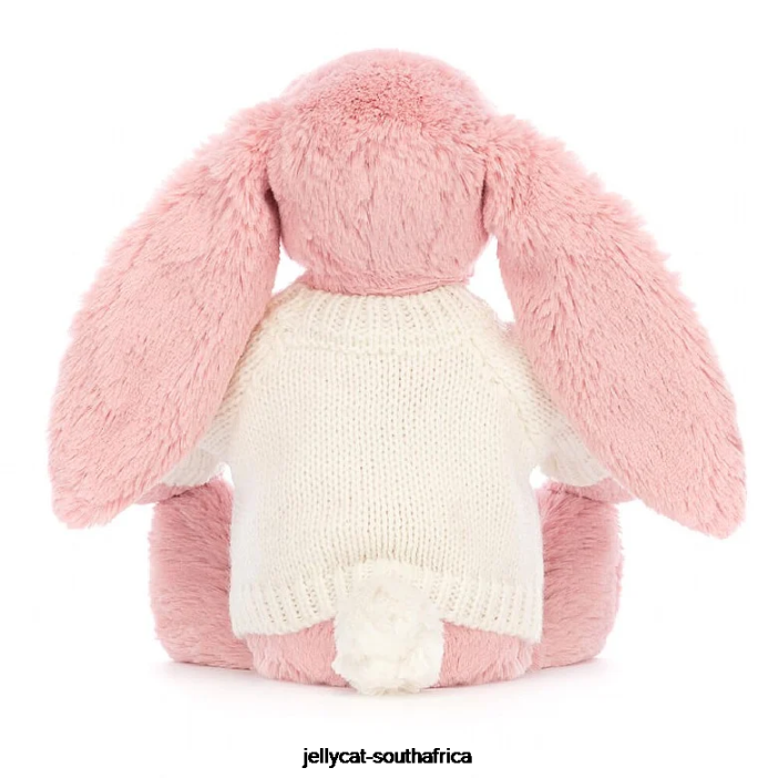 243 Toy Bashful Petal Bunny with Personalised Cream Jumper Sorbet Pink Jellycat