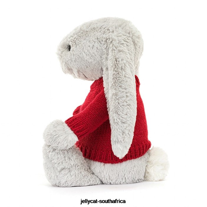 245 Toy Bashful Bunny with Personalised Red Jumper Silver Jellycat