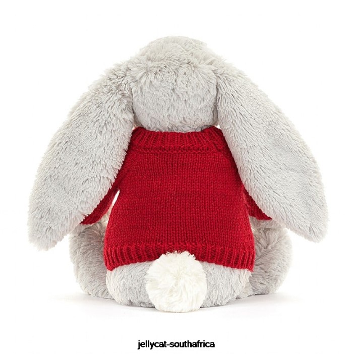 245 Toy Bashful Bunny with Personalised Red Jumper Silver Jellycat