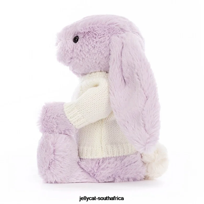 257 Toy Bashful Bunny with Personalised Cream Jumper Lilac Jellycat