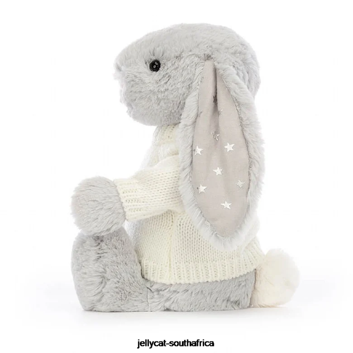 267 Toy Bashful Shimmer Bunny with Personalised Cream Jumper Grey Jellycat