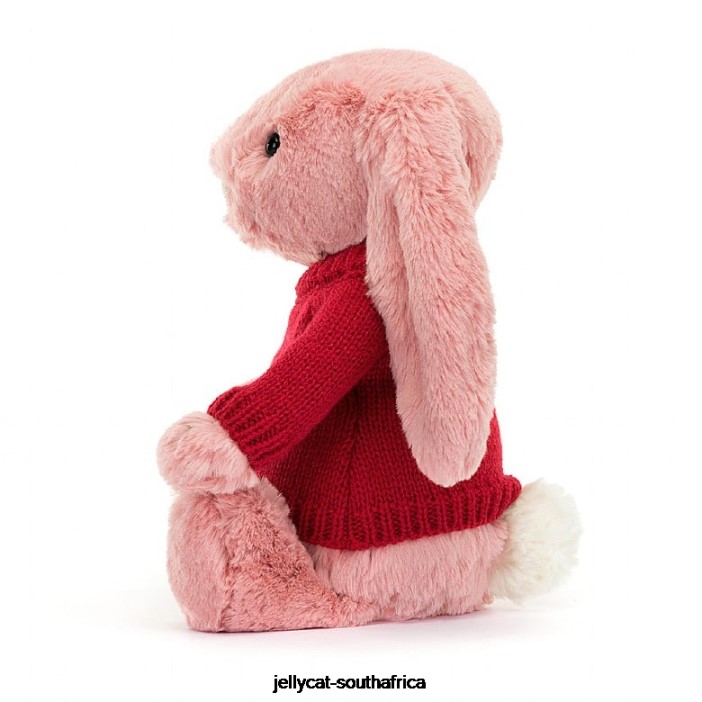 299 Toy Bashful Petal Bunny with Personalised Red Jumper Sorbet Pink Jellycat
