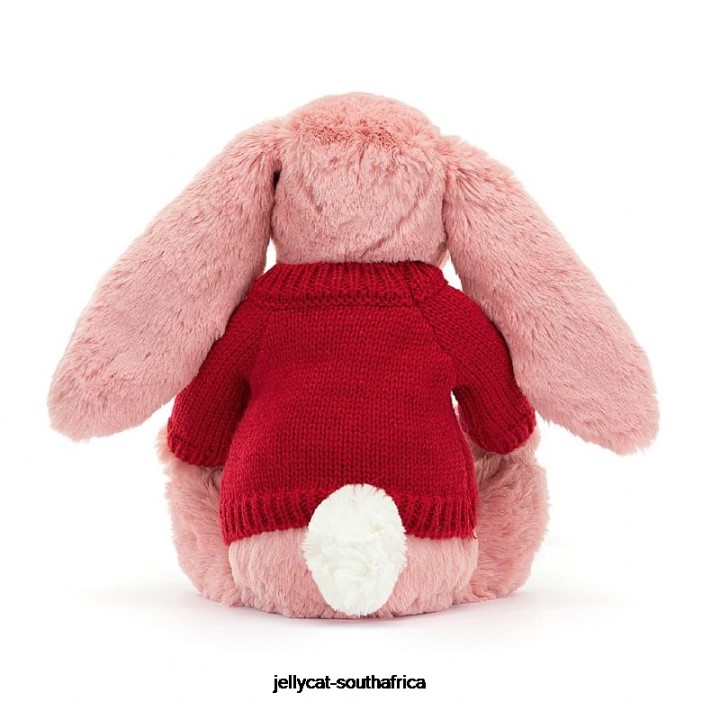 299 Toy Bashful Petal Bunny with Personalised Red Jumper Sorbet Pink Jellycat