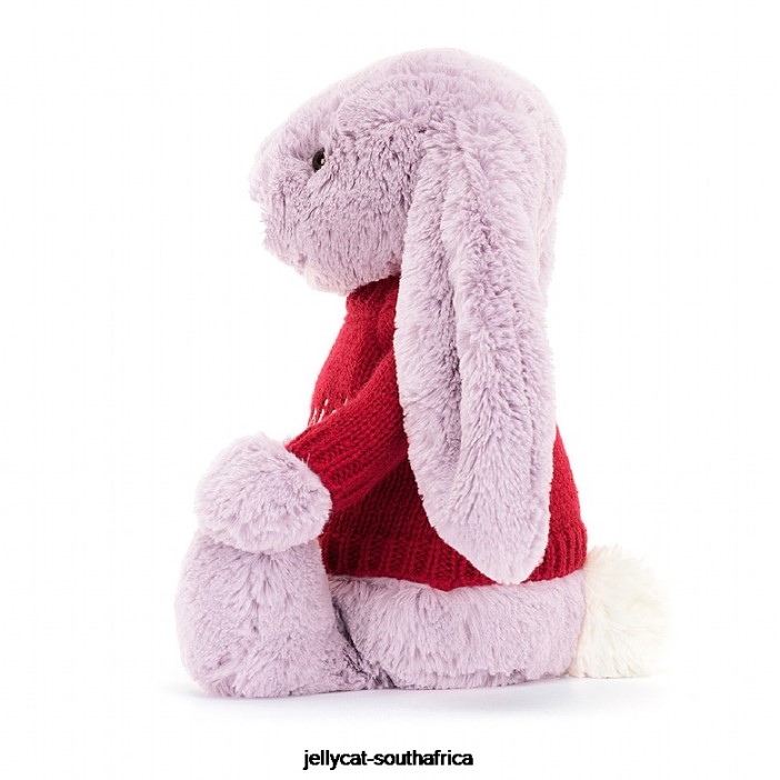 300 Toy Bashful Bunny with Personalised Red Jumper Lilac Jellycat