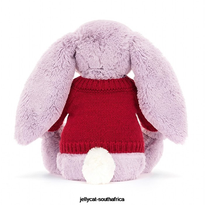 300 Toy Bashful Bunny with Personalised Red Jumper Lilac Jellycat