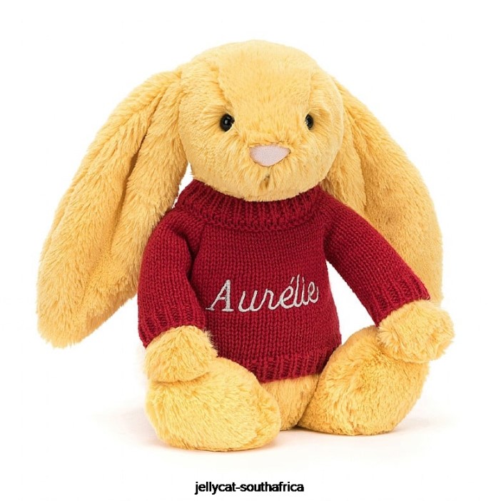 332 Toy Bashful Bunny with Personalised Red Jumper Sunshine Jellycat