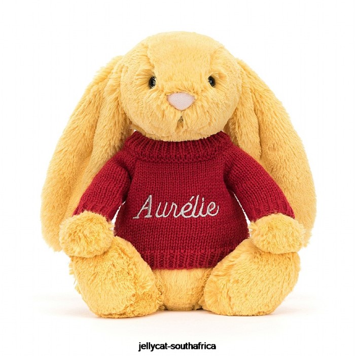332 Toy Bashful Bunny with Personalised Red Jumper Sunshine Jellycat