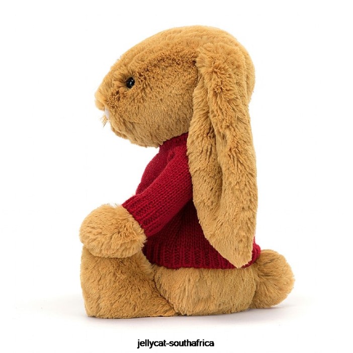 333 Toy Bashful en Bunny with Personalised Red Jumper Gold Jellycat