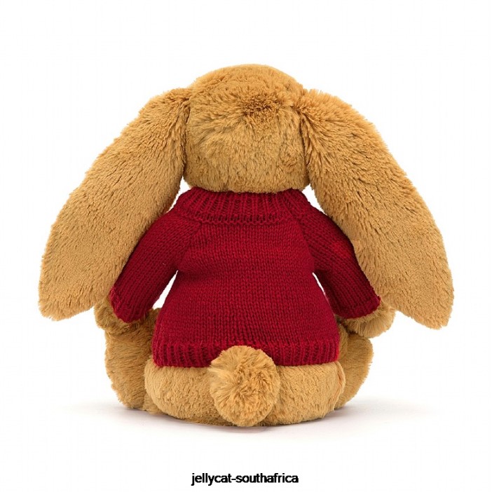 333 Toy Bashful en Bunny with Personalised Red Jumper Gold Jellycat