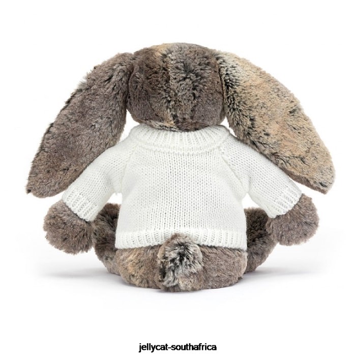 354 Toy Bashful Cottontail Bunny with Personalised Cream Jumper Grey Jellycat