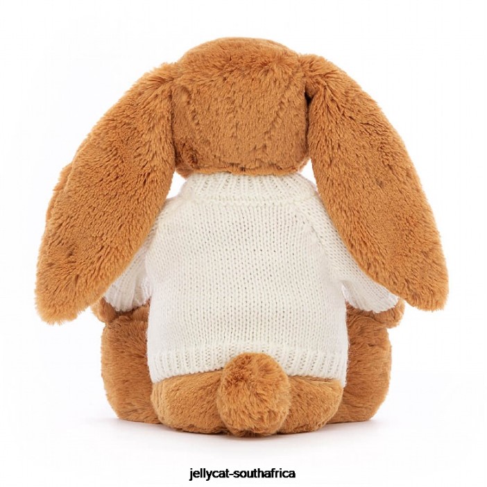 355 Toy Bashful en Bunny with Personalised Cream Jumper Gold Jellycat