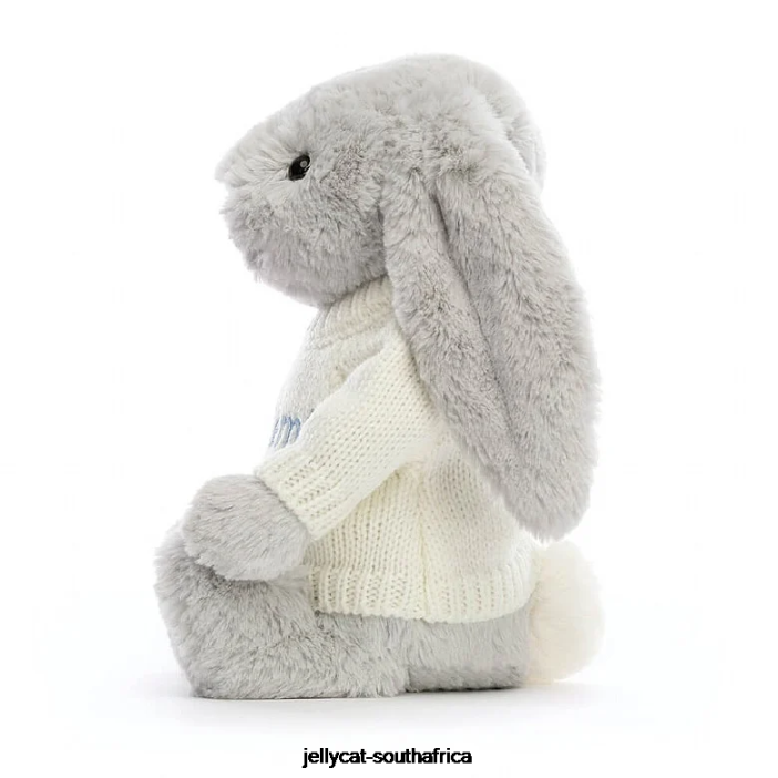 371 Toy Bashful Bunny with Personalised Cream Jumper Silver Jellycat
