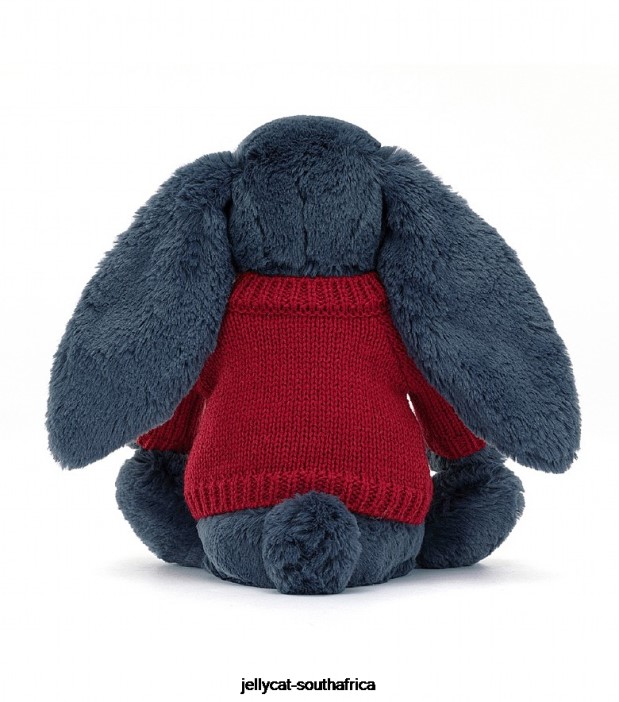 374 Toy Bashful Bunny with Personalised Red Jumper Navy Jellycat