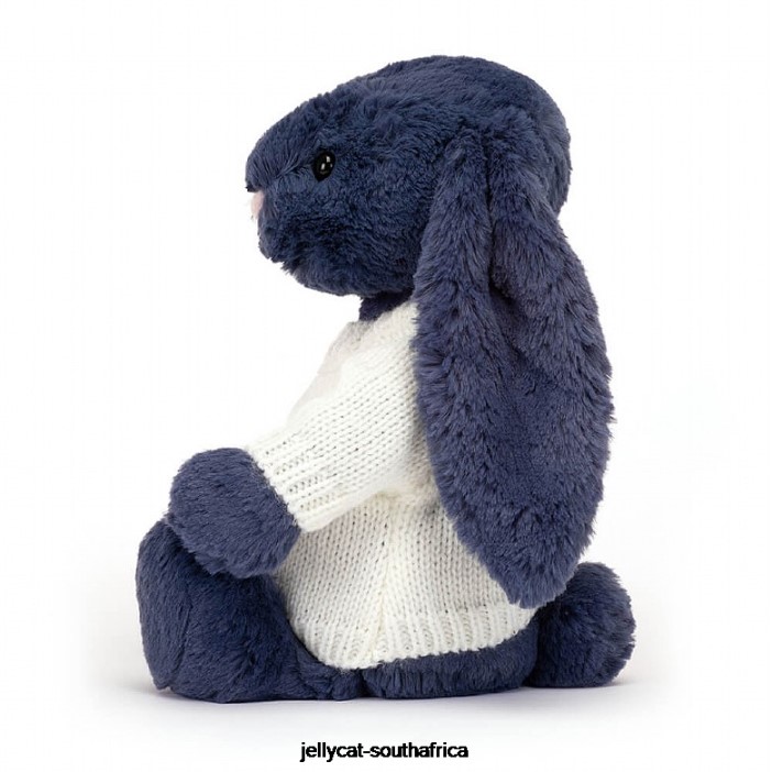 389 Toy Bashful Bunny with Personalised Cream Jumper Navy Jellycat