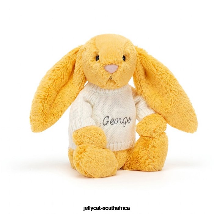 483 Toy Bashful Bunny with Personalised Cream Jumper Sunshine Jellycat