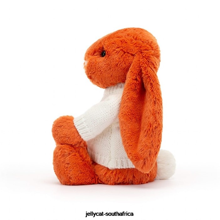 504 Toy Bashful Tangerine Bunny with Personalised Cream Jumper Orange Jellycat