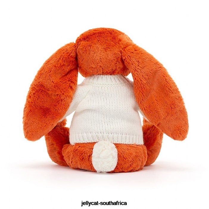 504 Toy Bashful Tangerine Bunny with Personalised Cream Jumper Orange Jellycat