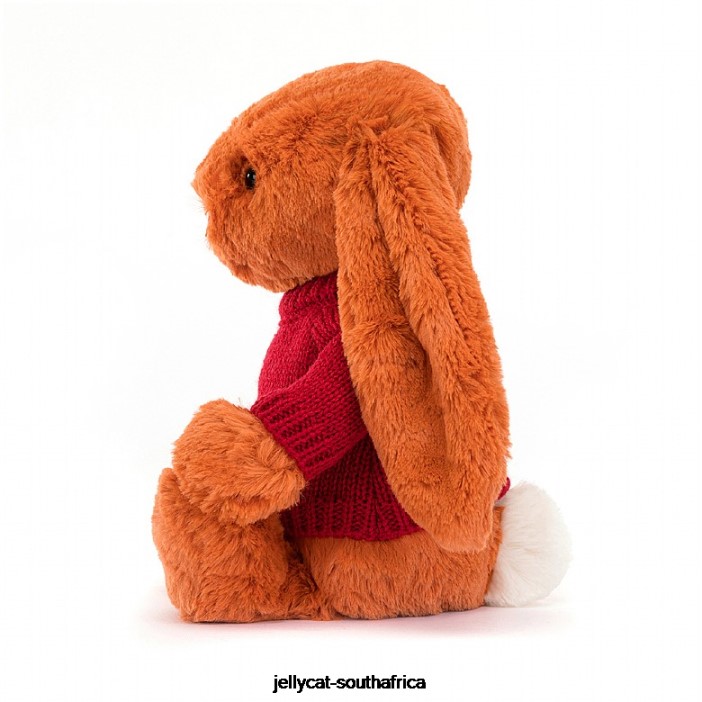 509 Toy Bashful Tangerine Bunny with Personalised Red Jumper Orange Jellycat