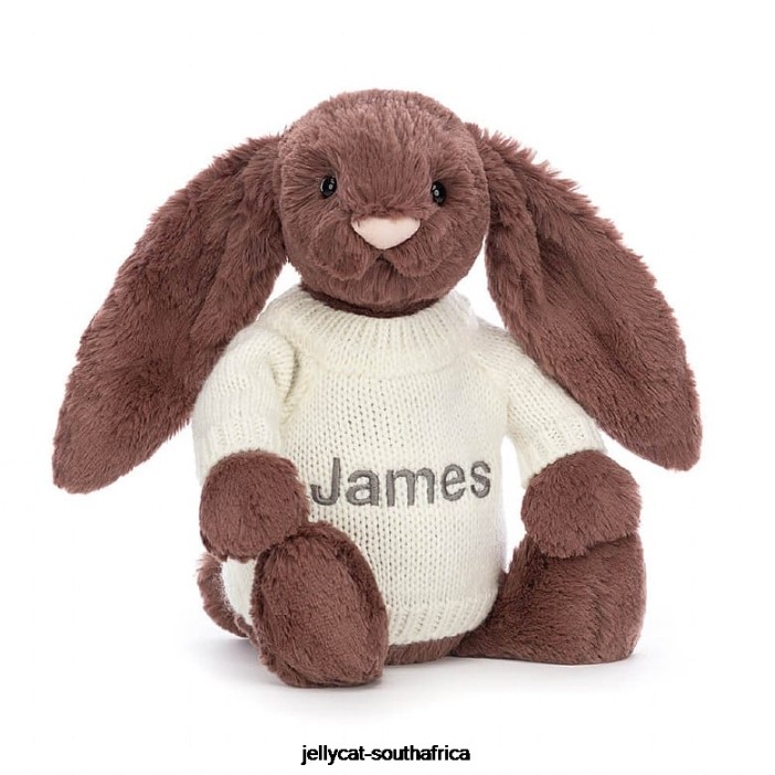 513 Toy Bashful Fudge Bunny with Personalised Cream Jumper Chocolate Jellycat