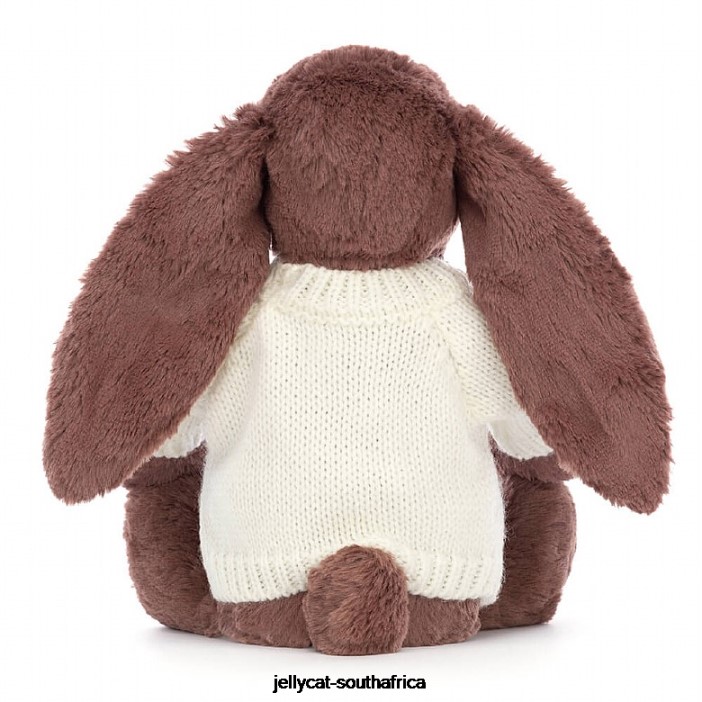 513 Toy Bashful Fudge Bunny with Personalised Cream Jumper Chocolate Jellycat