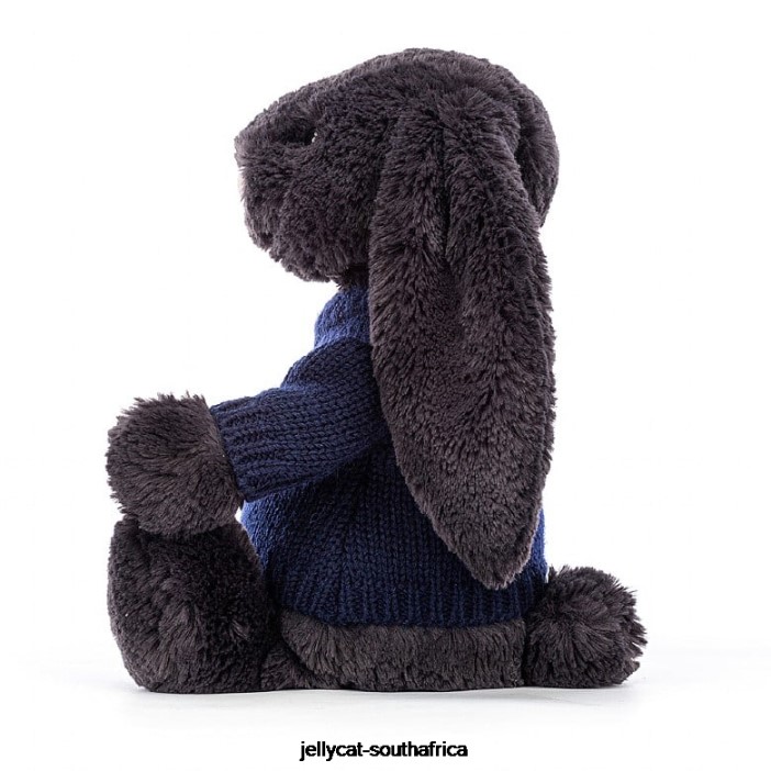 514 Toy Bashful y Bunny with Personalised Navy Jumper Ink Jellycat