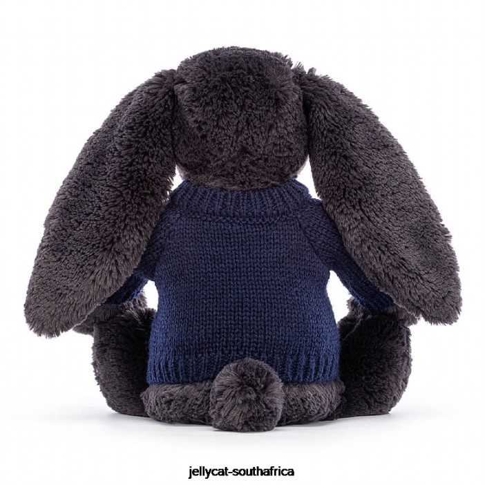 514 Toy Bashful y Bunny with Personalised Navy Jumper Ink Jellycat
