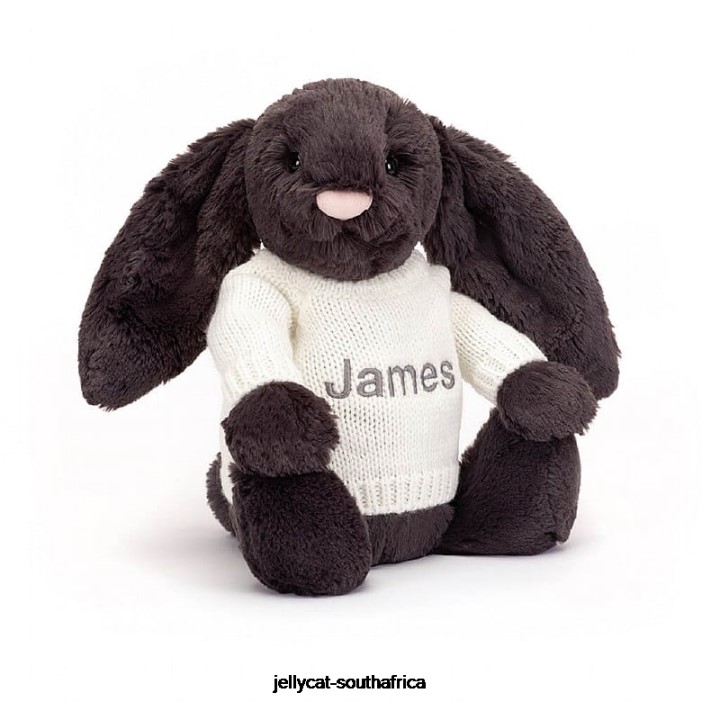 517 Toy Bashful y Bunny with Personalised Cream Jumper Ink Jellycat