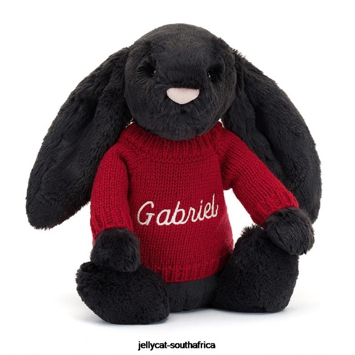 519 Toy Bashful y Bunny with Personalised Red Jumper Ink Jellycat