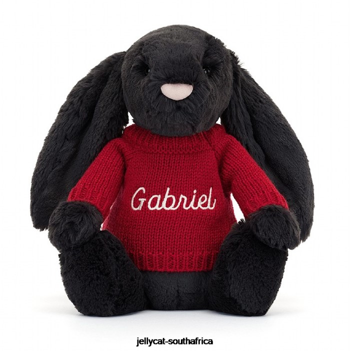 519 Toy Bashful y Bunny with Personalised Red Jumper Ink Jellycat