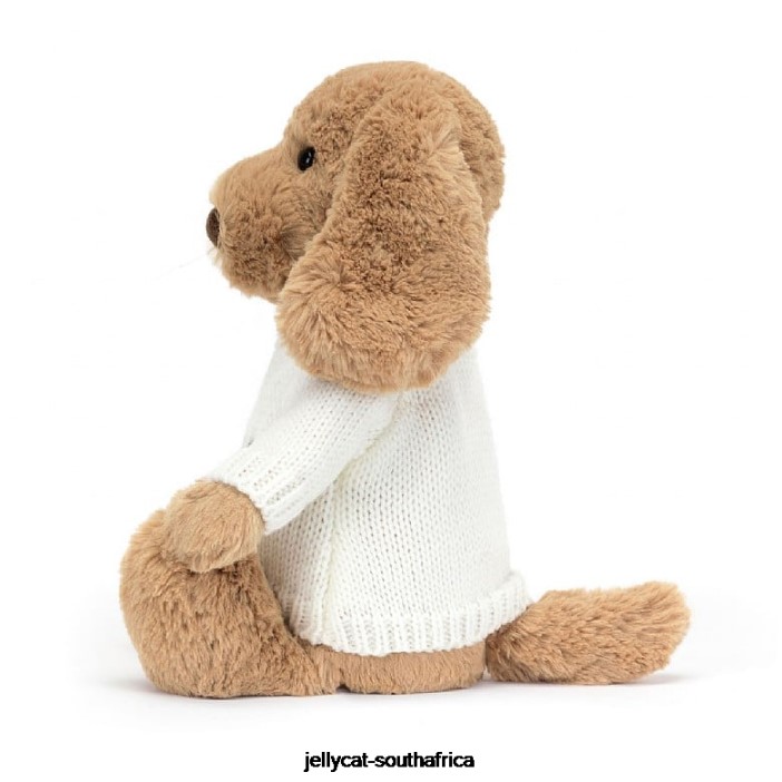 135 Toy Bashful Toffee Puppy with Personalised Cream Jumper Beige Jellycat