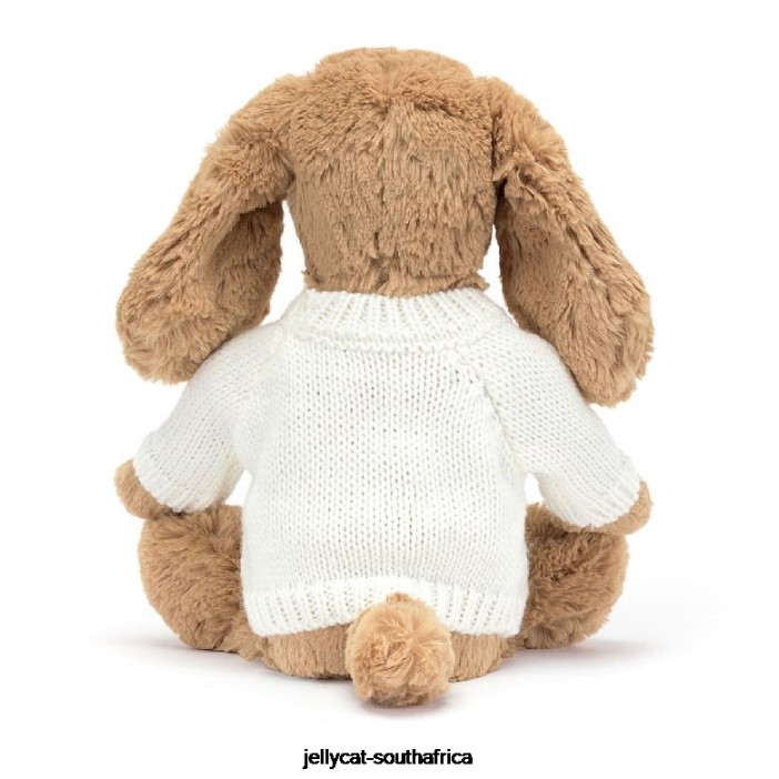 135 Toy Bashful Toffee Puppy with Personalised Cream Jumper Beige Jellycat