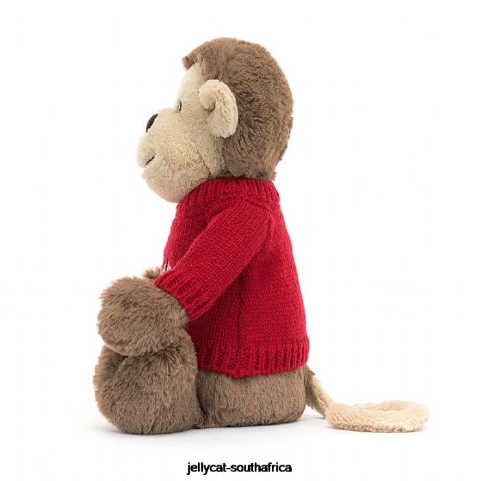189 Toy Bashful Monkey with Personalised Red Jumper Brown Jellycat