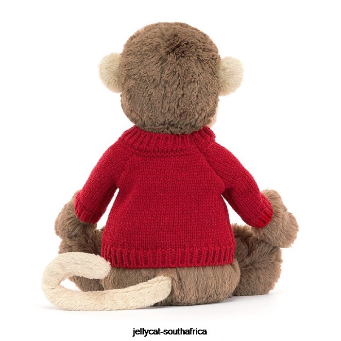 189 Toy Bashful Monkey with Personalised Red Jumper Brown Jellycat
