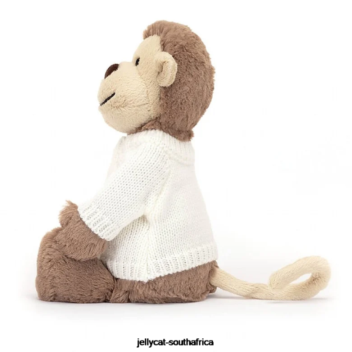 191 Toy Bashful Monkey with Personalised Cream Jumper Brown Jellycat