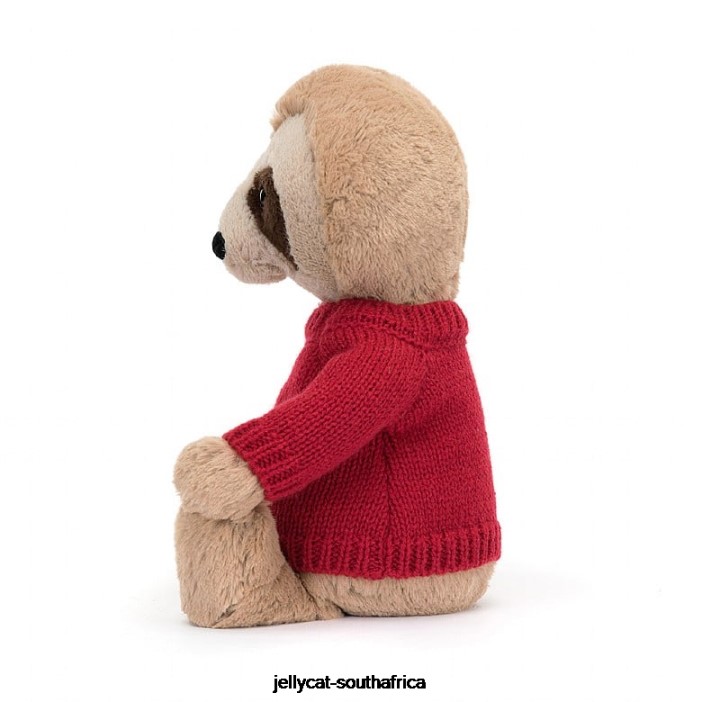 205 Toy Bashful Sloth with Personalised Red Jumper Tan Jellycat