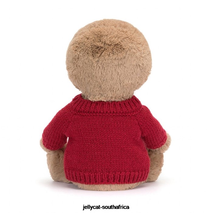 205 Toy Bashful Sloth with Personalised Red Jumper Tan Jellycat